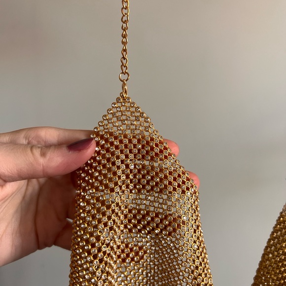 Gold Rhinestone Festival Party Backless Mesh Top - Picture 3 of 6